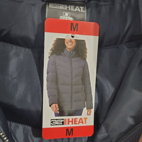 NEW 32 Degrees Heat Womens M Puffer Jacket With Hood Medium Navy Coat - Picture 4 of 6